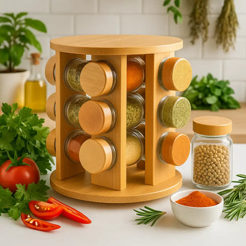 Porta Temperos Giratório Bambu 12 Potes