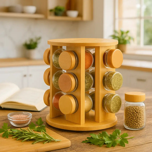 Porta Temperos Giratório Bambu 12 Potes