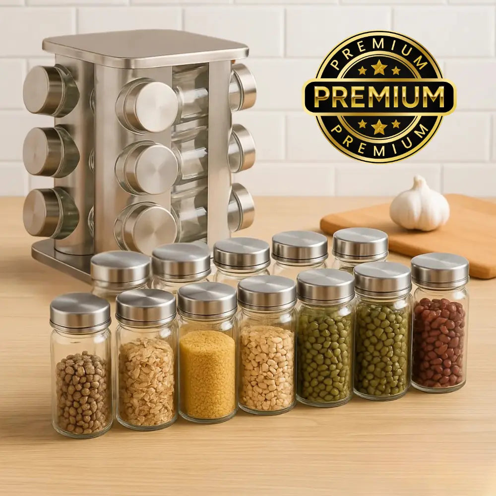 Porta Temperos Giratório Inox Premium 8 ou 12 Peças