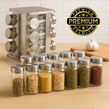 Porta Temperos Giratório Inox Premium 8 ou 12 Peças